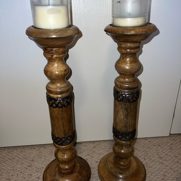Pier 1 Wood And Iron Candle Sticks - Picture 2 of 7